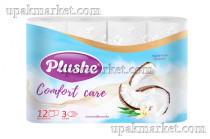 Туалетная бумага PLUSHE "Comfort Сare", Кокос и ваниль, 3 слоя, 12 рулонов, ароматизированная 