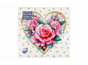 Салфетки 33х33 трехслойные Art Bouquet 20 шт Золотое сердце с розами
