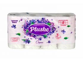 Туалетная бумага PLUSHE Delux Light/Делюкс "Сирень" 3х сл. 15м (8 рулона в упаковке)