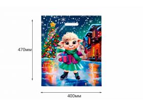 Пакет НГ с вырубной ручкой 40х47см "Фигуристка" Интерпак /10уп х 50шт/