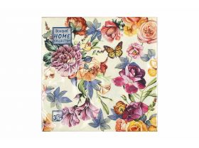 Салфетки 33х33 трехслойные Красивые цветы Кремовый фон Art Bouquet 20 шт
