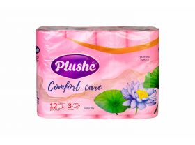 Туалетная бумага PLUSHE Comfort Сare/Комфорт 3х сл. 16м Розовая (12 рулонов в упаковке) ароматизированная