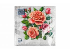 Салфетки 33х33 трехслойные Розы в рамке Серебро Art Bouquet 20 шт
