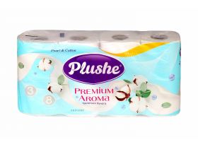 Туалетная бумага PLUSHE Premium Aroma/Премиум Жемчуг и хлопок 3х сл. 16м ароматиризованная (8 рулонов в упаковке)
