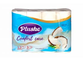 Туалетная бумага PLUSHE Comfort Сare/Комфорт 3х сл. 16м Кокос и ваниль (12 рулонов в упаковке) ароматизированная