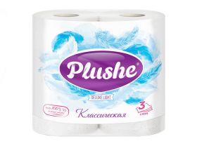 Туалетная бумага PLUSHE Delux Light/Делюкс Классик/Классическая 3х сл. 15м (4 рулона в упаковке)