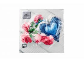 Салфетки 33х33 3 слоя "Сердечко с розами" 20шт Art Bouquet