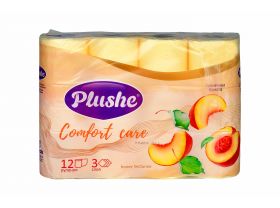 Туалетная бумага PLUSHE Comfort Сare/Комфорт 3х сл. 16м Персик (12 рулонов в упаковке) ароматизированная