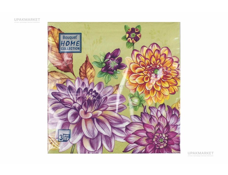 Салфетки 33х33 трехслойные Art Bouquet 20 шт Георгины — UPAKMARKET