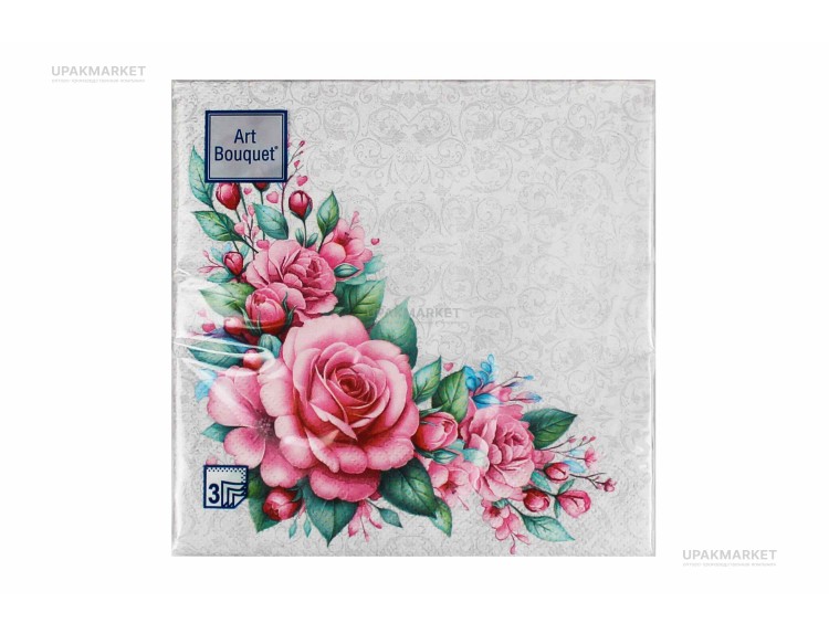 Салфетки 33х33 трехслойные Art Bouquet 20 шт  Дикая роза — UPAKMARKET