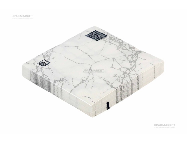 Салфетки 33х33 трехслойные Art Bouquet Мрамор серебро на белом 20 шт — UPAKMARKET