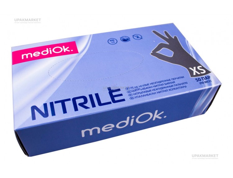 Перчатки нитриловые неопудр.смотр. MEDIOK ХS /10х100шт/ (10) серые — UPAKMARKET