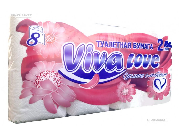 Туалетная бумага VIVA LOVE 2х сл. 18м Белое сплошное (8 рулонов в упаковке) — UPAKMARKET