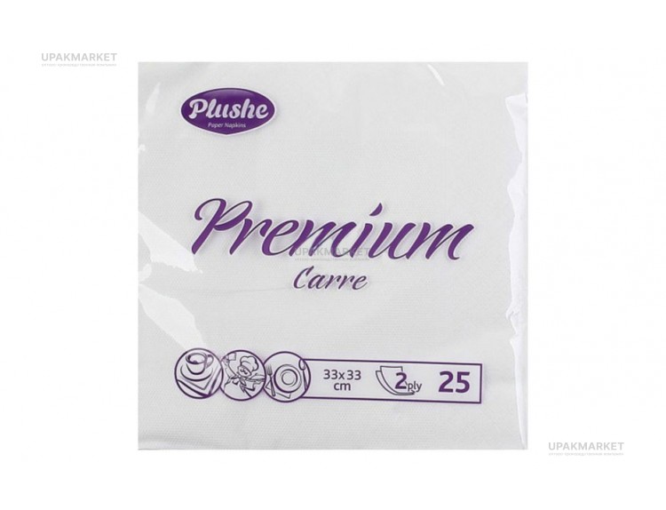 Салфетки 33х33 2-х слойная "Белая" 25 листов, PLUSHE — UPAKMARKET