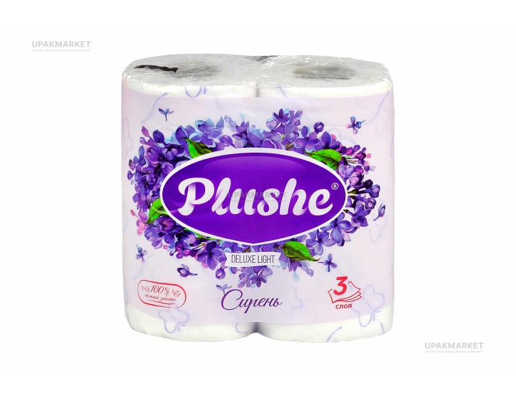 Туалетная бумага PLUSHE Delux Light/Делюкс "Сирень" 3х сл. 15м (4 рулона в упаковке) — UPAKMARKET