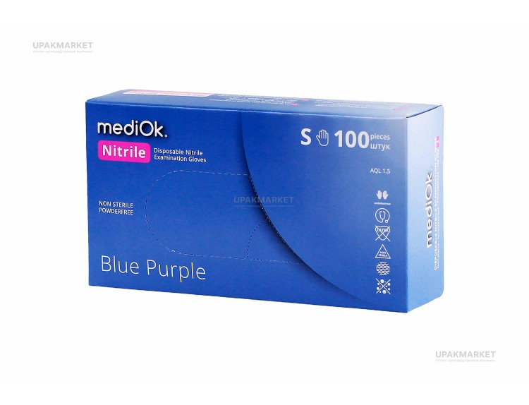 Перчатки нитриловые неопудренные смотровые S сиреневые Blue Purple 3,5 гр MEDIOK /10х100шт/ — UPAKMARKET