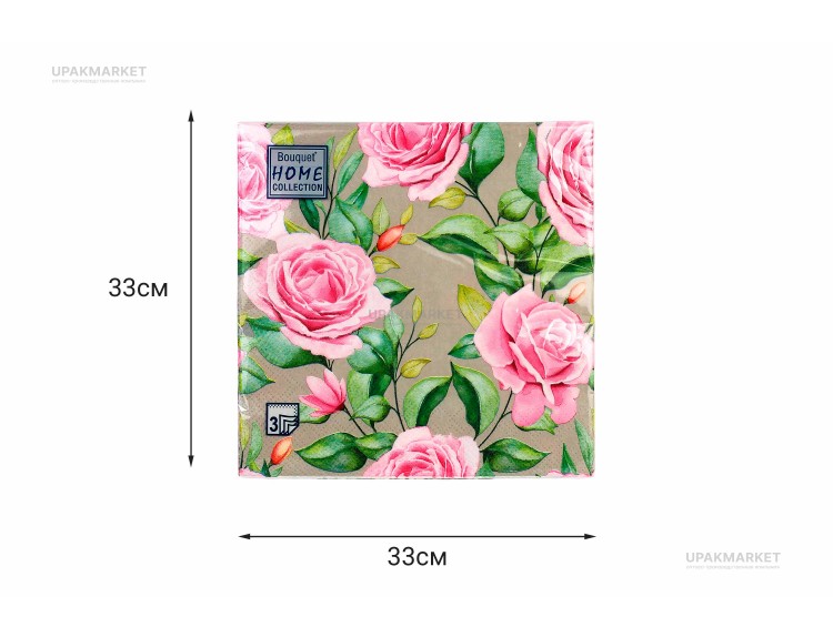 Салфетки 33х33 трехслойные Art Bouquet Очаровательные розы  20 шт — UPAKMARKET