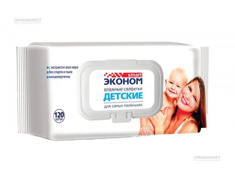 Салфетки влажные 120шт с клапаном детские Эконом smart ЧЗ — UPAKMARKET