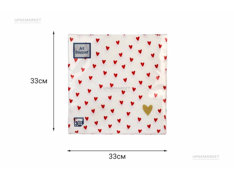 Салфетки 33х33 3 слоя "Сердечки на белом" 20шт Art Bouquet — UPAKMARKET
