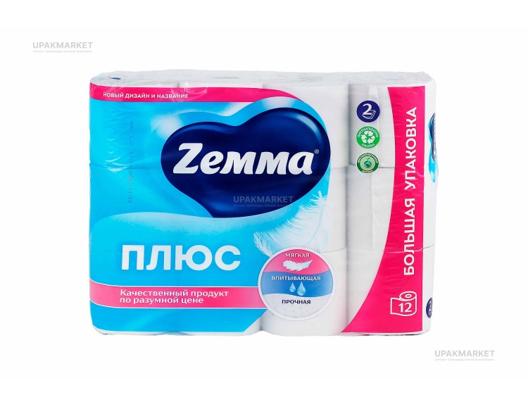 Туалетная бумага ZEMMA Плюс 2слоя Белая 12шт — UPAKMARKET