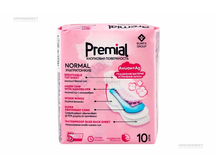 Прокладки женские гигиенические с крылышками Normal 10шт Premial — UPAKMARKET