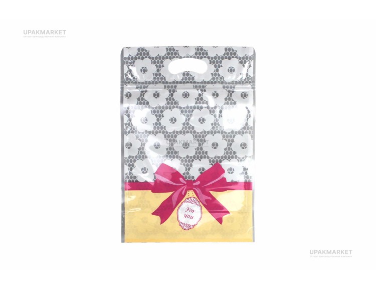 Пакет зиплок 16х23 "For you" Розовый бант /4упх50шт/ (200шт) — UPAKMARKET