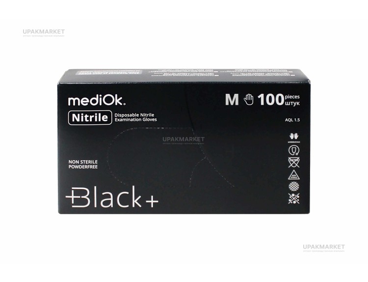 Перчатки нитриловые неопудренные смотровые М черные 3,5гр (BLACK ) MEDIOK /10х100шт/ — UPAKMARKET