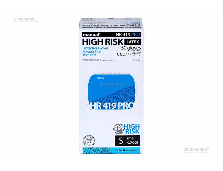 Перчатки латексные HIGH RISK МANUAL HR419 PRO защитные универсальные нестерильные голубые S /10уп х 50шт/ — UPAKMARKET