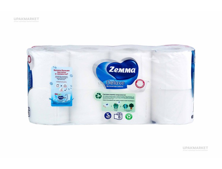 Туалетная бумага ZEMMA Deluxe 3слоя Деликатная забота 8шт — UPAKMARKET