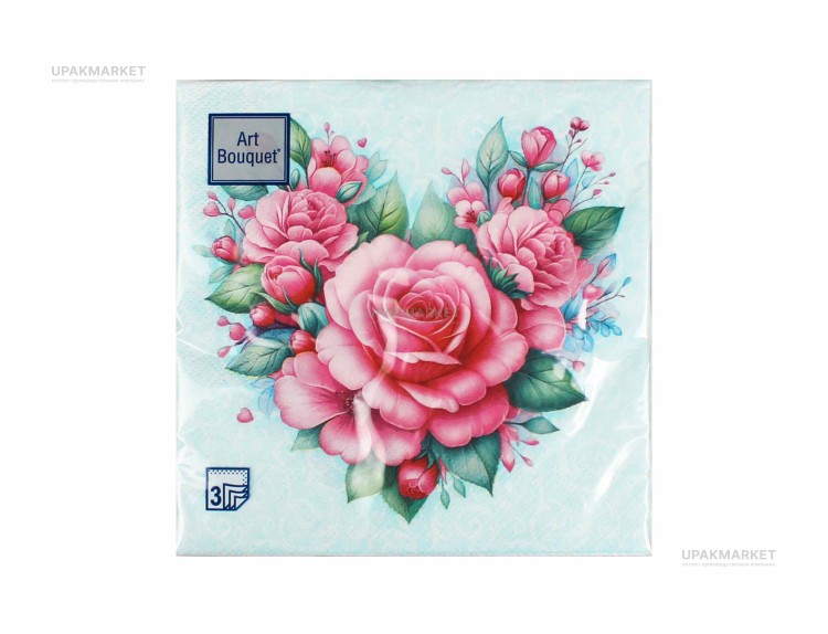 Салфетки 33х33 трехслойные Art Bouquet 20 шт Сердце из роз — UPAKMARKET