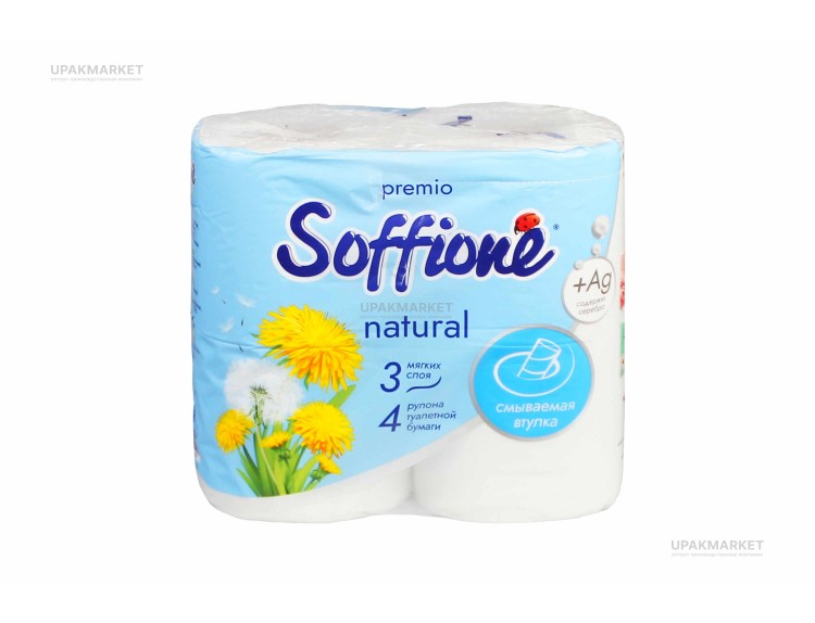 Туалетная бумага Premio Natural V3,3-х слойная 4рулона (16,8м)(10уп) SOFFIONE — UPAKMARKET