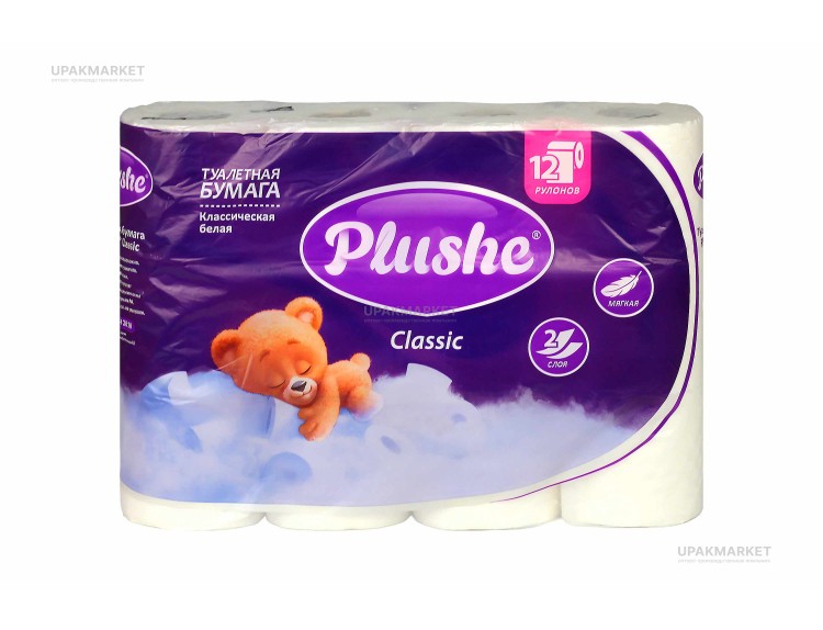 Туалетная бумага PLUSHE Classic/Классическая 2х сл. 18м (12 рулонов в упаковке) — UPAKMARKET