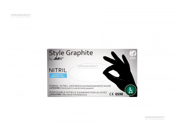 Перчатки нитриловые неопудр.смотр. STYLE GRAPHITE (ПРЕМИУМ) L /10х100шт/ (10) серые — UPAKMARKET