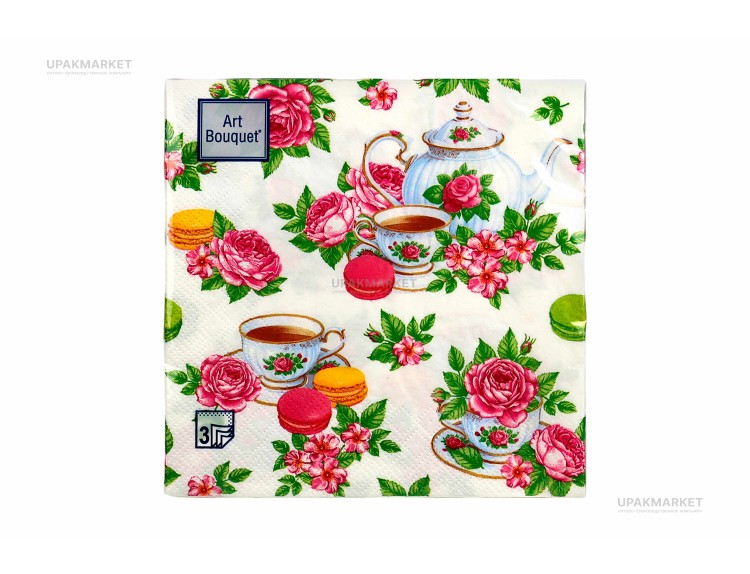 Салфетки 33х33 трехслойные "Чайная роза" 20шт Art Bouquet — UPAKMARKET