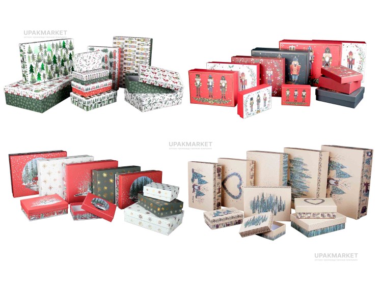 Набор подарочных коробок НГ (1/10шт) N3244 \ N3245 \ N3242 \ N3243 — UPAKMARKET