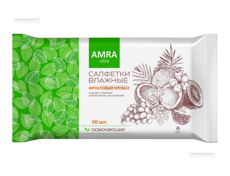 Салфетки влажные 50шт освежающие Бумфа АМРА — UPAKMARKET
