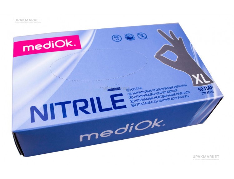Перчатки нитриловые неопудр.смотр. MEDIOK XL /10х100шт/ (10) серые — UPAKMARKET