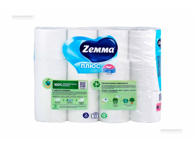 Туалетная бумага ZEMMA Плюс 2слоя Белая 12шт — UPAKMARKET