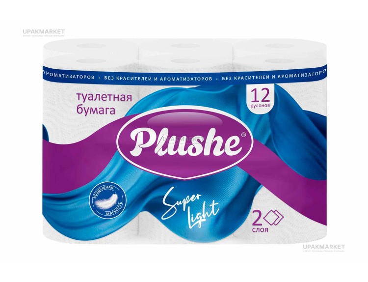 Туалетная бумага PLUSHE 2х сл. 14м Super Light/ Супер Формат (12 рулонов в упаковке) — UPAKMARKET