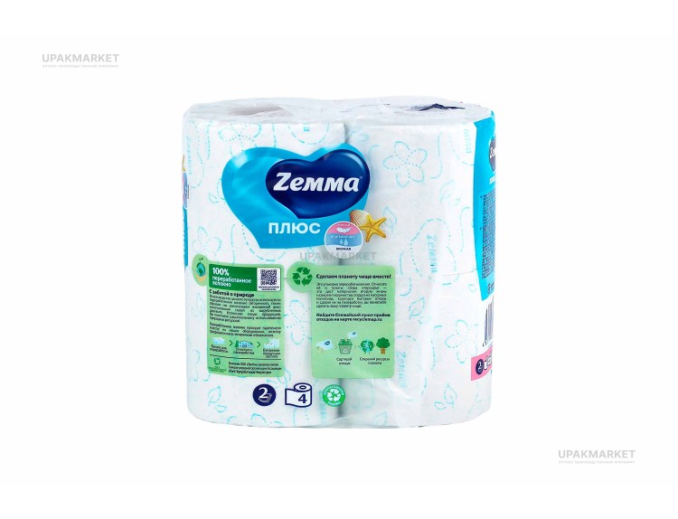 Туалетная бумага ZEMMA Плюс 2слоя Океан 4шт — UPAKMARKET