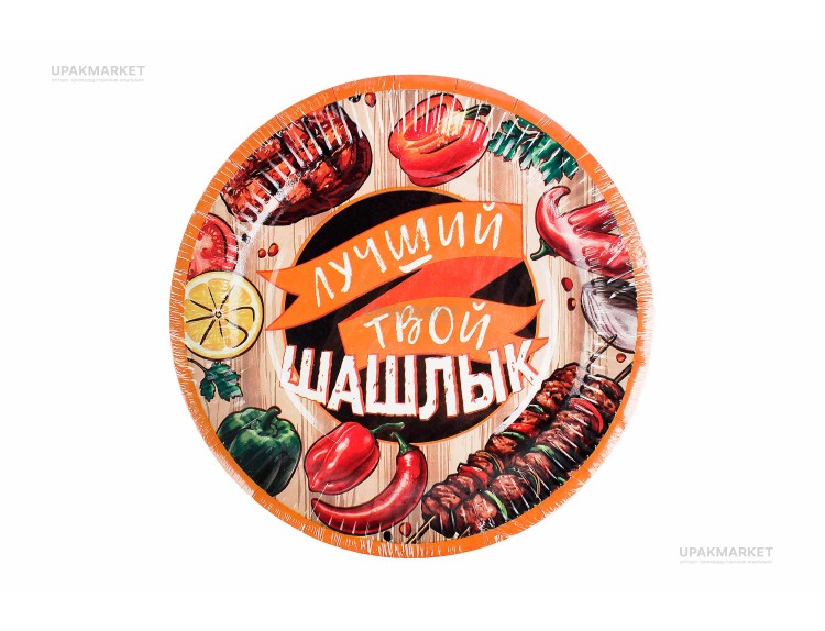 Тарелка бумажная 230мм "Шашлык" Папирус — UPAKMARKET