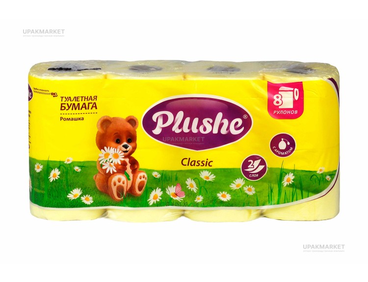 Туалетная бумага PLUSHE Classic 2х сл. 18м Ромашка пастель (8 рулонов в упаковке) — UPAKMARKET
