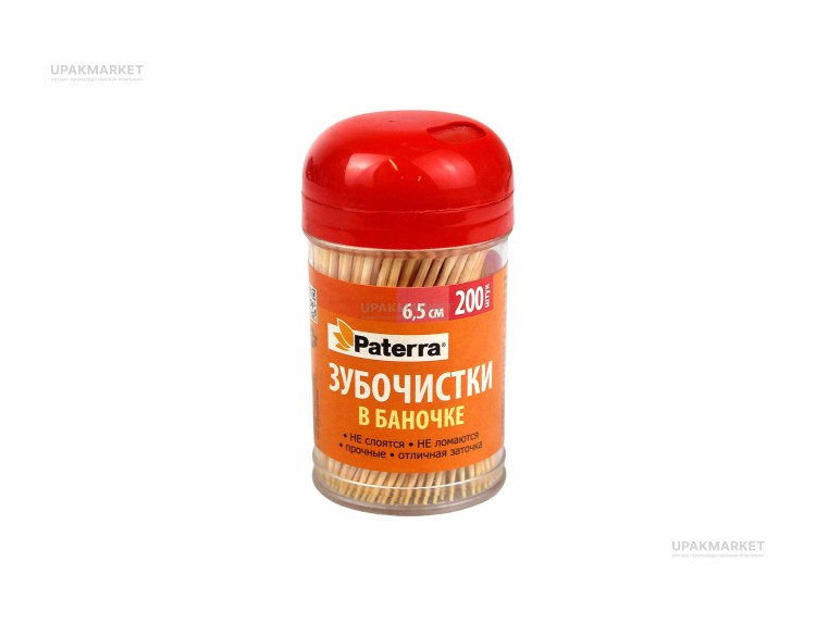 Зубочистки в банке 200шт PATERRA — UPAKMARKET
