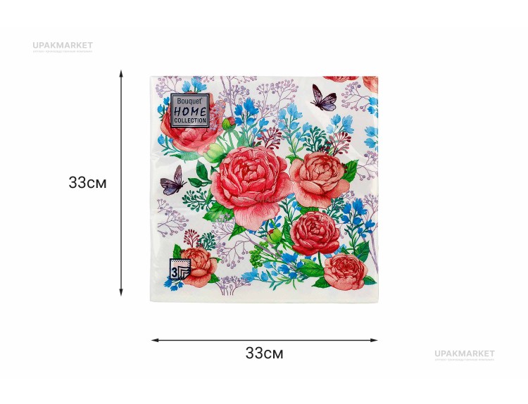 Салфетки 33х33 трехслойные Art Bouquet 20 шт Цветущие розы — UPAKMARKET