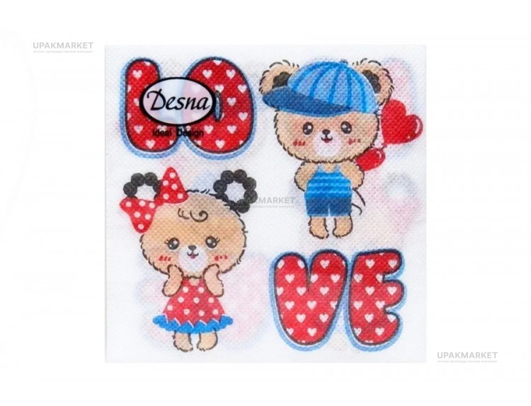 Салфетки 25х25 "Love" 1 сл. 40л ДЕСНА — UPAKMARKET