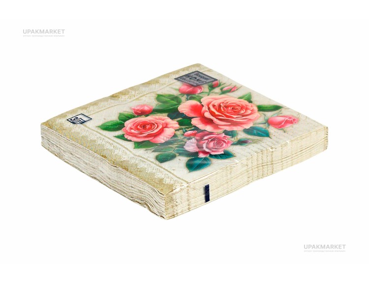 Салфетки 33х33 3 слоя "Розы в рамке Золото" 20шт Art Bouquet — UPAKMARKET