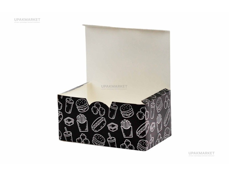 Картонный короб под нагетсы и снеки L 140х85х65 МЕГА Black — UPAKMARKET