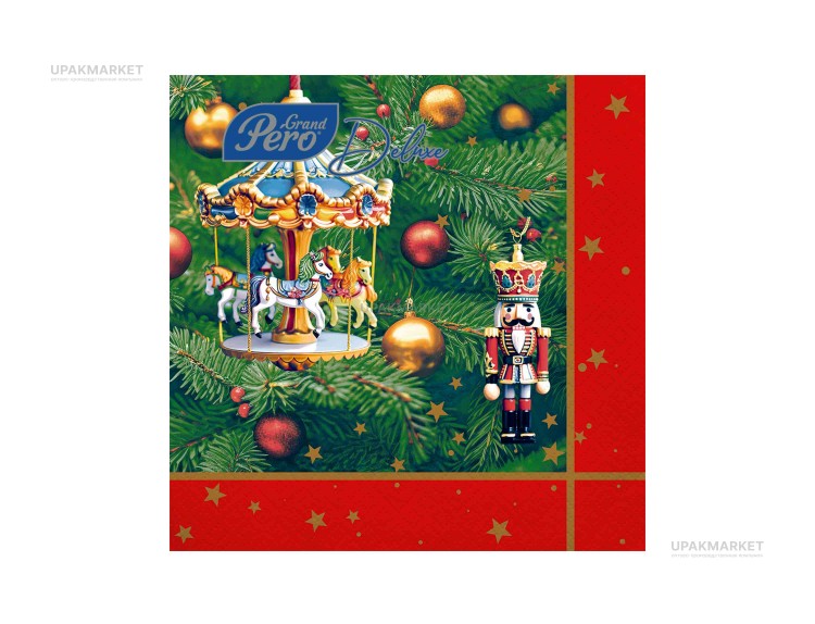 Салфетки НГ 33х33 3х сл. "Новогодняя карусель" 20шт GrandPero Deluхе — UPAKMARKET
