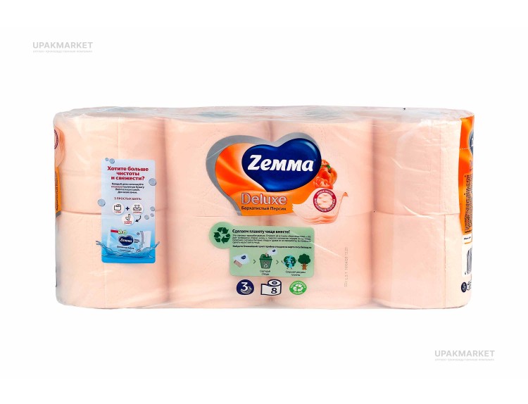 Туалетная бумага ZEMMA Deluxe 3слоя Бархатистый персик 8шт — UPAKMARKET