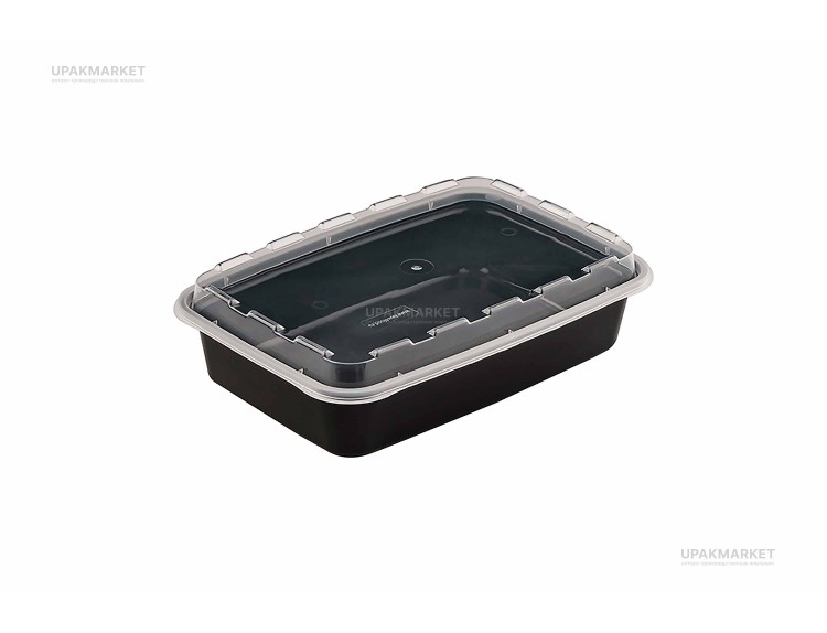 Контейнер 0,83л  207х140х40 1-секц. с крышкой черный ПП ВЗЛП — UPAKMARKET